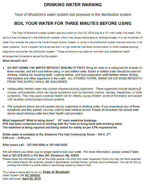 Drinking Water Warning Letter