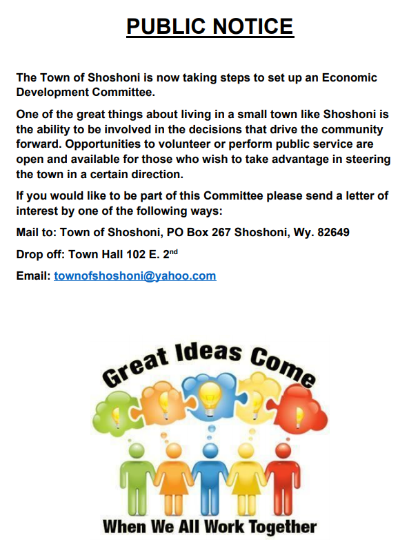 Economic Development Committee flyer. Contact Town Hall for More information